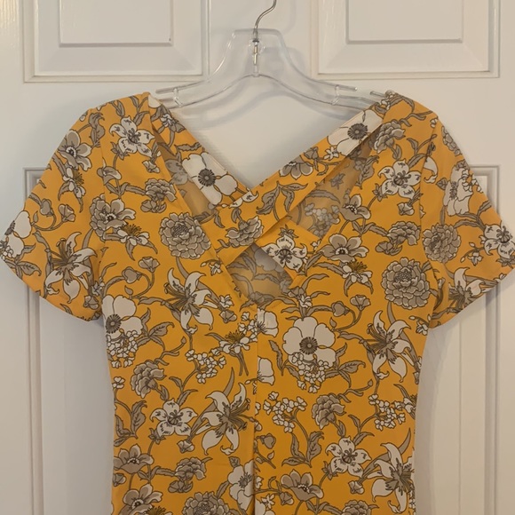 Yellow Floral Mini Dress with Criss Cross Back - Picture 2 of 3